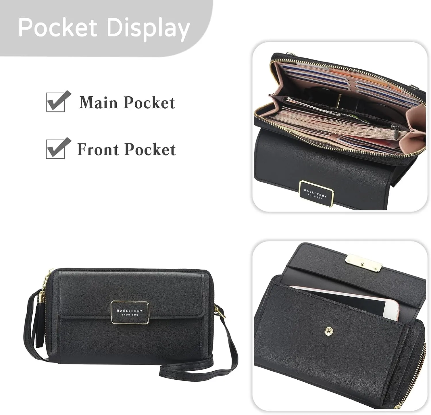 PORRASSO Crossbody Wallet Women's Phone Bag Shoulder Bag Fashion Clutch Purse Bag PU Wallet for Party Wedding Travelling Grey-blue