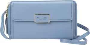 PORRASSO Crossbody Wallet Women's Phone Bag Shoulder Bag Fashion Clutch Purse Bag PU Wallet for Party Wedding Travelling Grey-blue