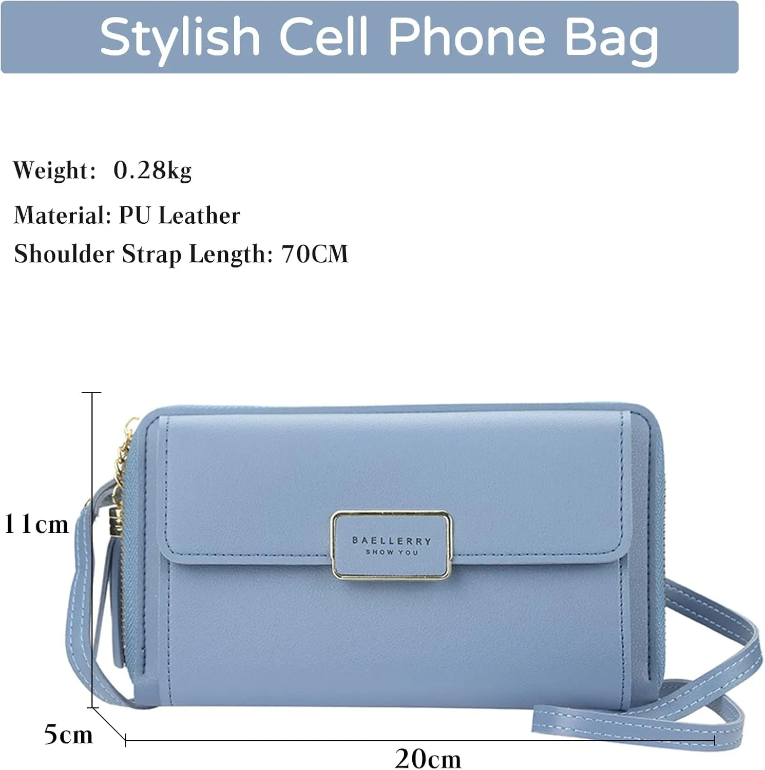 PORRASSO Crossbody Wallet Women's Phone Bag Shoulder Bag Fashion Clutch Purse Bag PU Wallet for Party Wedding Travelling Grey-blue