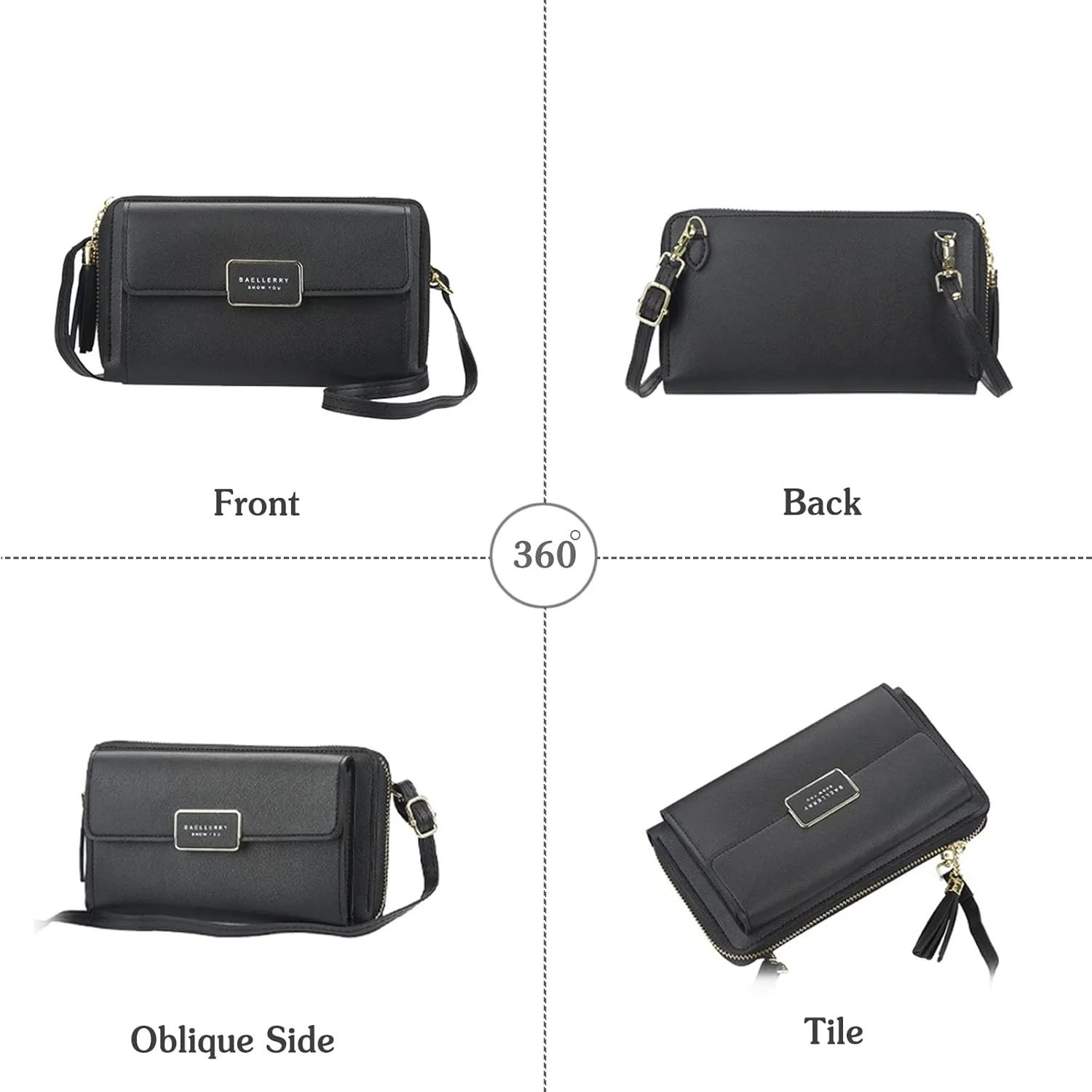 PORRASSO Crossbody Wallet Women's Phone Bag Shoulder Bag Fashion Clutch Purse Bag PU Wallet for Party Wedding Travelling Grey-blue