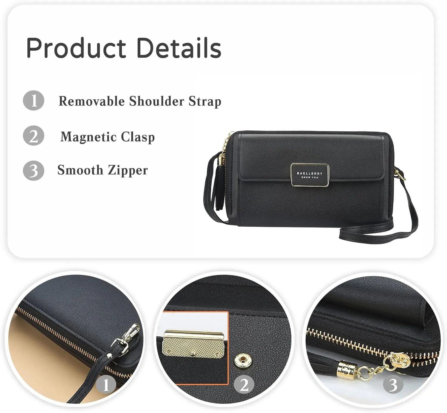 PORRASSO Crossbody Wallet Women's Phone Bag Shoulder Bag Fashion Clutch Purse Bag PU Wallet for Party Wedding Travelling Grey-blue