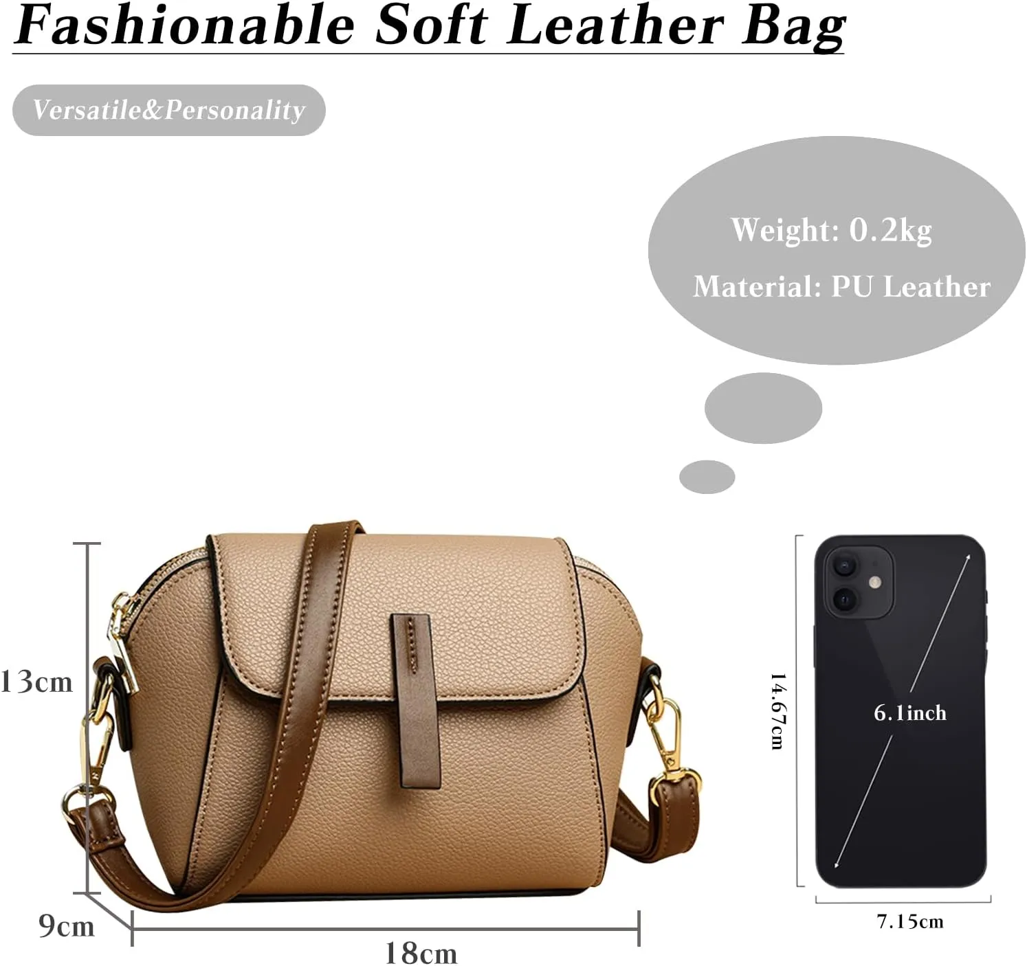 PORRASSO Fashion Crossbody Bag Women Shoulder Bag Handbag Ladies Satchel Messenger Bag for Dating Travel Daily Use Khaki
