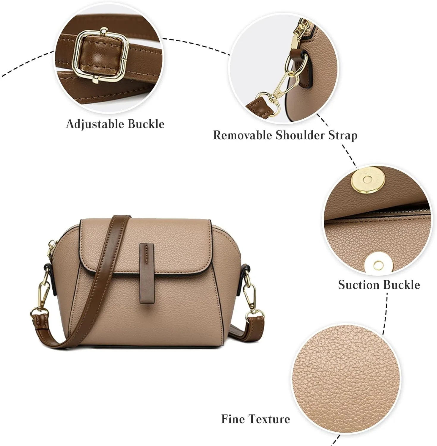 PORRASSO Fashion Crossbody Bag Women Shoulder Bag Handbag Ladies Satchel Messenger Bag for Dating Travel Daily Use Khaki