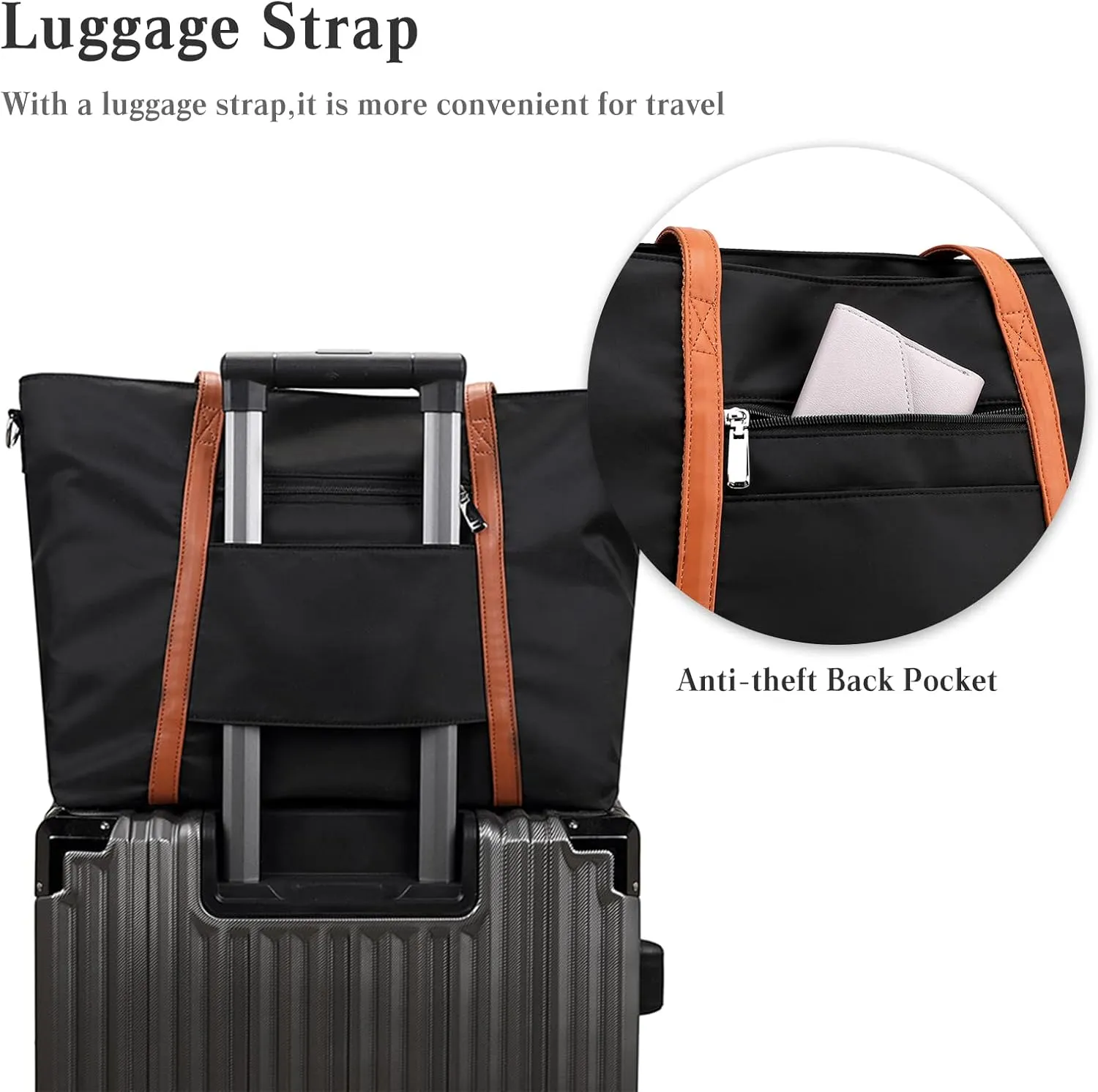 PORRASSO Laptop Tote Bag Women Briefcase Handbag Casual Shoulder Bag Crossbody Bag Fit 15.6 Inch Laptop for Work Business Travel Black