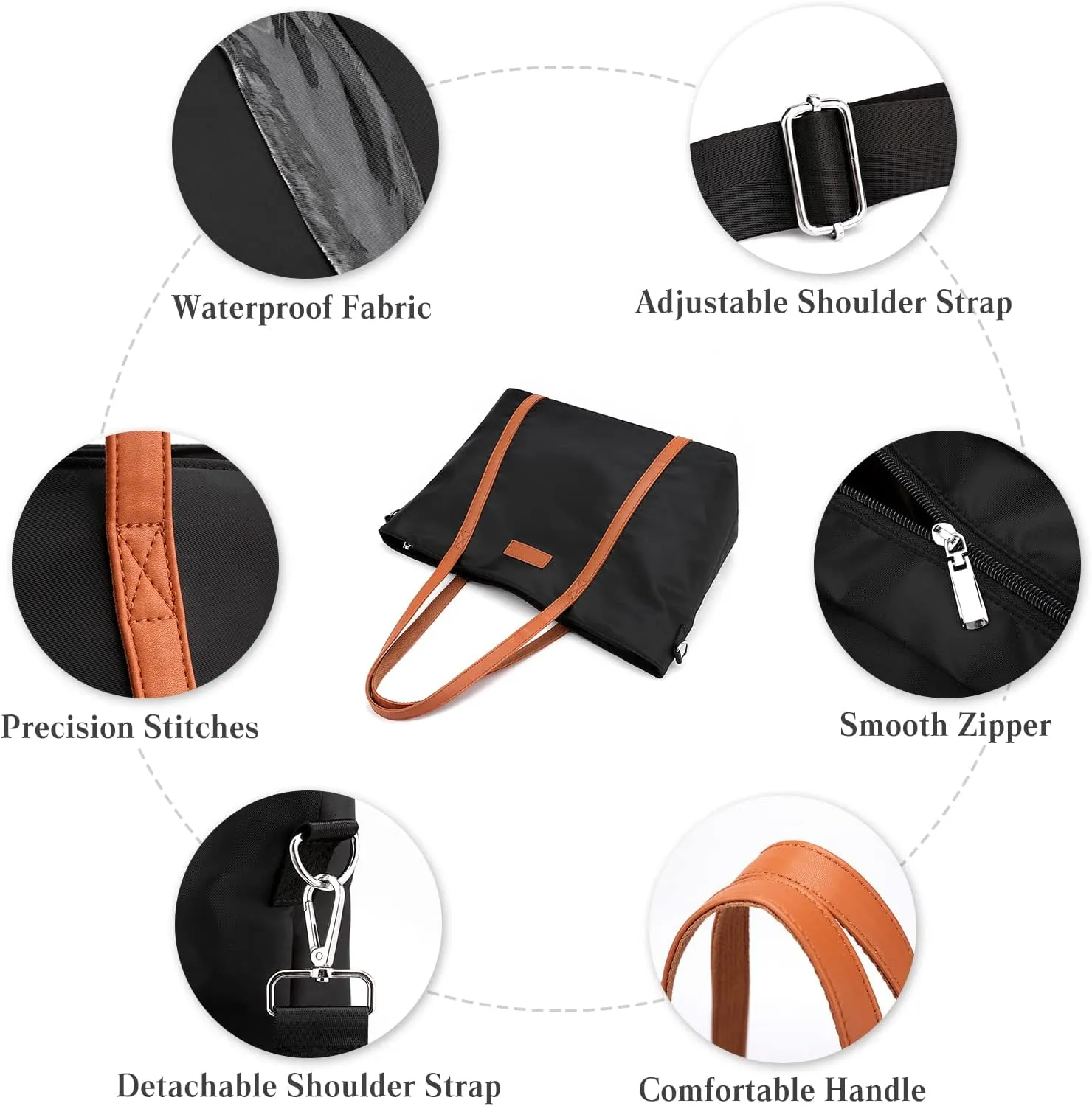 PORRASSO Laptop Tote Bag Women Briefcase Handbag Casual Shoulder Bag Crossbody Bag Fit 15.6 Inch Laptop for Work Business Travel Black