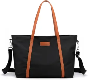 PORRASSO Laptop Tote Bag Women Briefcase Handbag Casual Shoulder Bag Crossbody Bag Fit 15.6 Inch Laptop for Work Business Travel Black