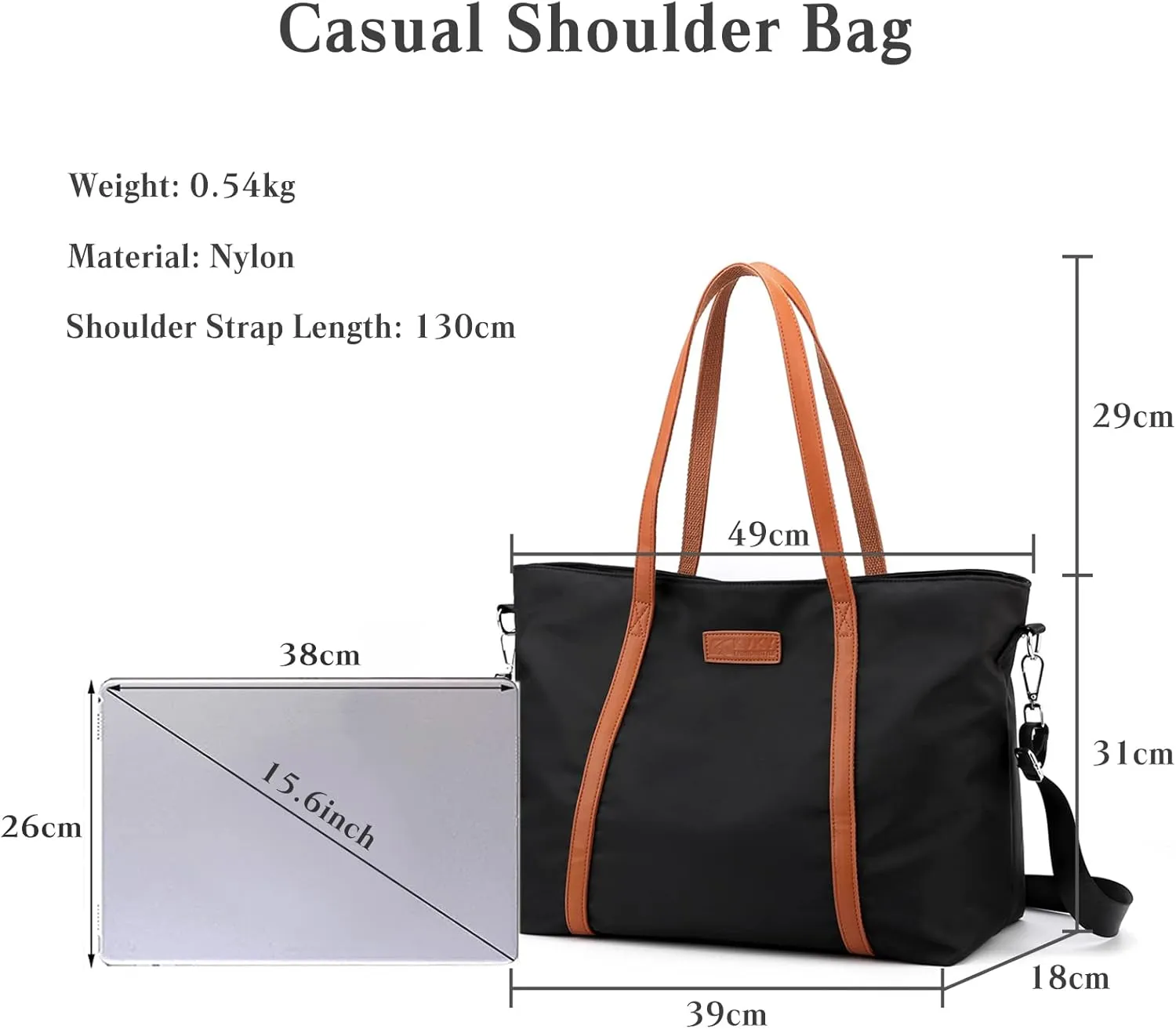 PORRASSO Laptop Tote Bag Women Briefcase Handbag Casual Shoulder Bag Crossbody Bag Fit 15.6 Inch Laptop for Work Business Travel Black