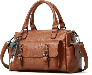 PORRASSO Retro Handbag Women Crossbody Bag Ladies Shoulder Bag with Pendant Satchel