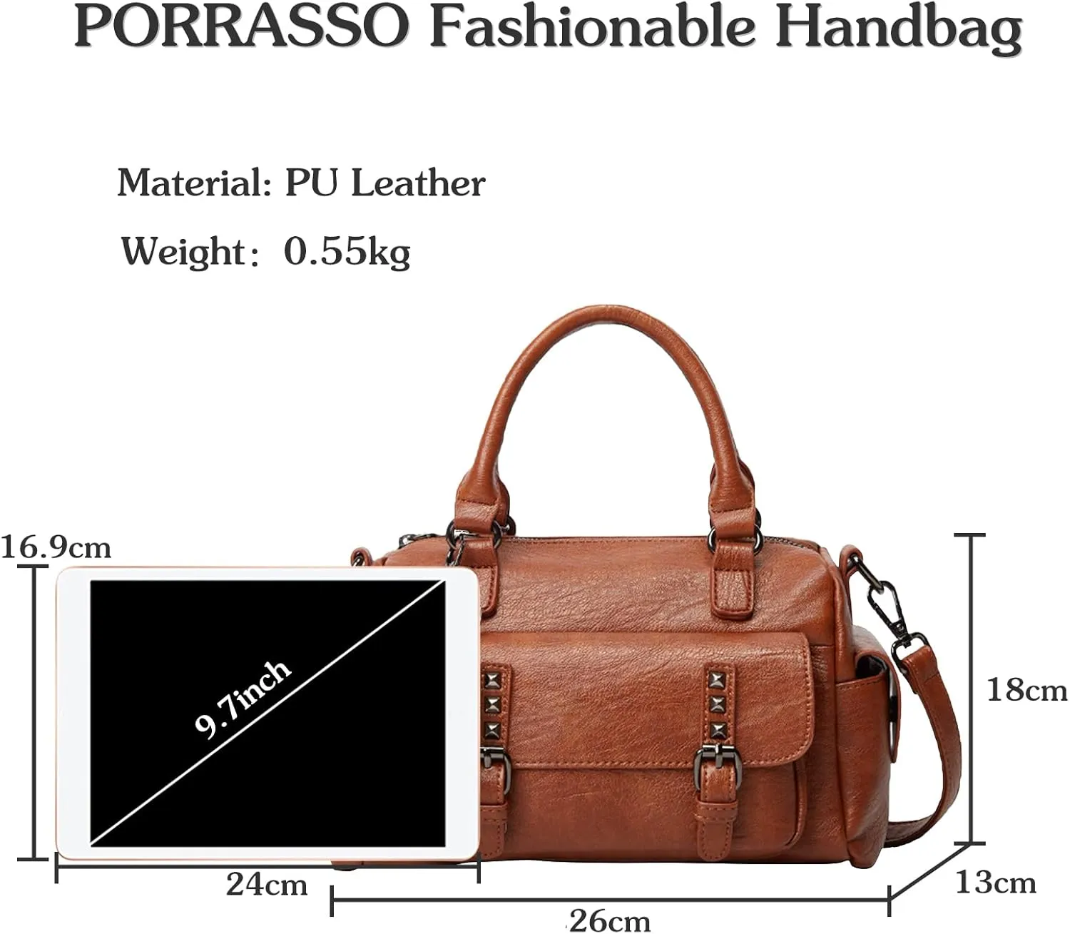 PORRASSO Retro Handbag Women Crossbody Bag Ladies Shoulder Bag with Pendant Satchel