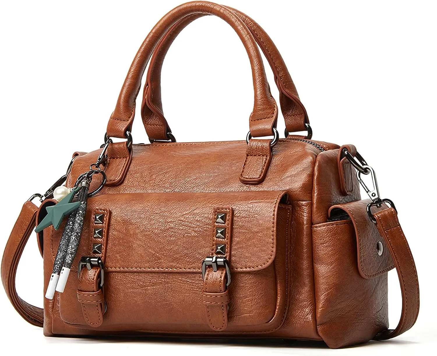 PORRASSO Retro Handbag Women Crossbody Bag Ladies Shoulder Bag with Pendant Satchel