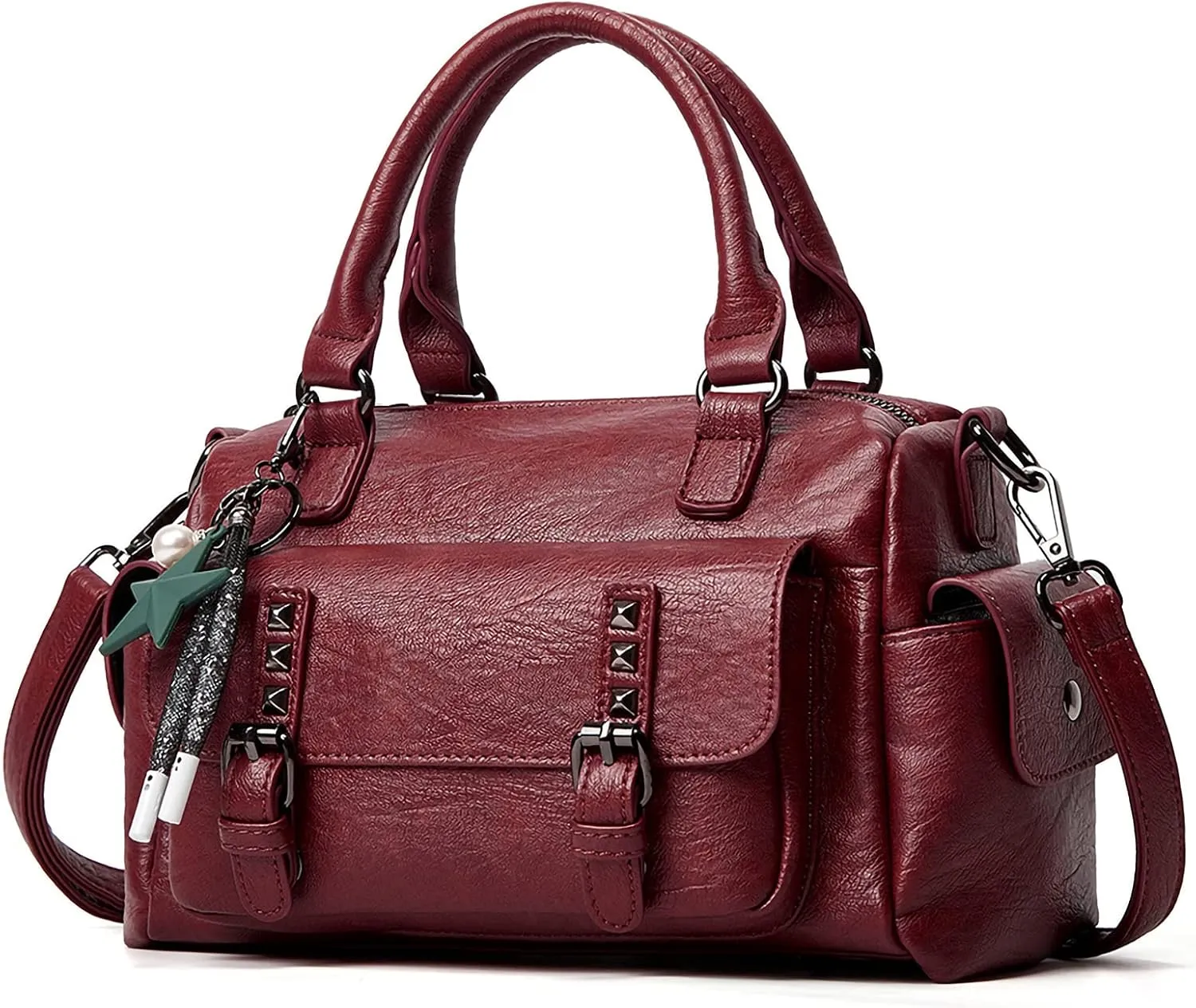 PORRASSO Retro Handbag Women Crossbody Bag Ladies Shoulder Bag with Pendant Satchel