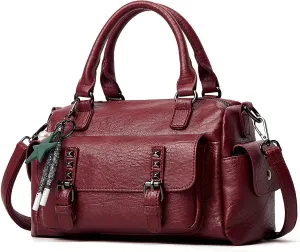 PORRASSO Retro Handbag Women Crossbody Bag Ladies Shoulder Bag with Pendant Satchel