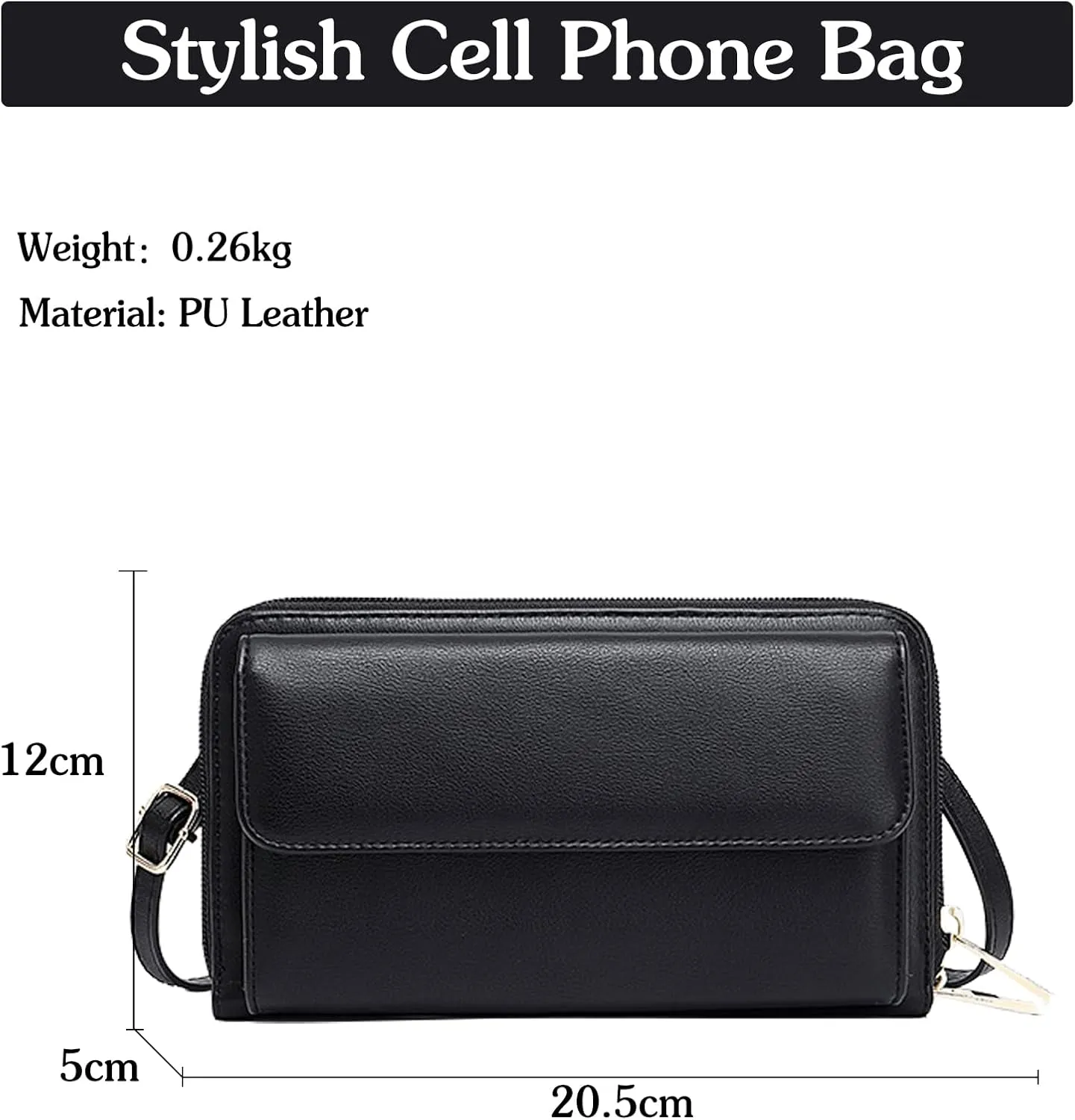 PORRASSO Touch Screen Crossbody Phone Bag Fashion Wallet Women's Shoulder Bag Clutch RFID Blocking Purse PU Wallet for Party Wedding Travelling Black
