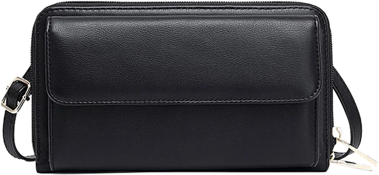 PORRASSO Touch Screen Crossbody Phone Bag Fashion Wallet Women's Shoulder Bag Clutch RFID Blocking Purse PU Wallet for Party Wedding Travelling Black