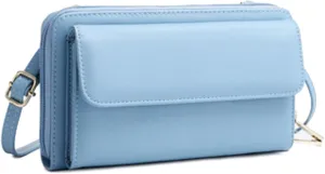 PORRASSO Touch Screen Crossbody Phone Bag Fashion Wallet Women's Shoulder Bag Clutch RFID Blocking Purse PU Wallet for Party Wedding Travelling Light Blue
