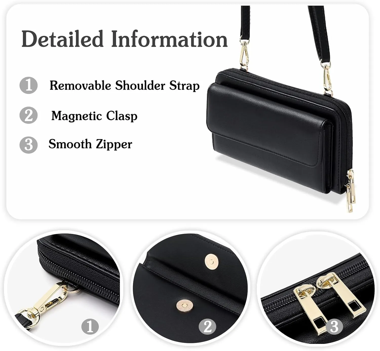 PORRASSO Touch Screen Crossbody Phone Bag Fashion Wallet Women's Shoulder Bag Clutch RFID Blocking Purse PU Wallet for Party Wedding Travelling Light Blue