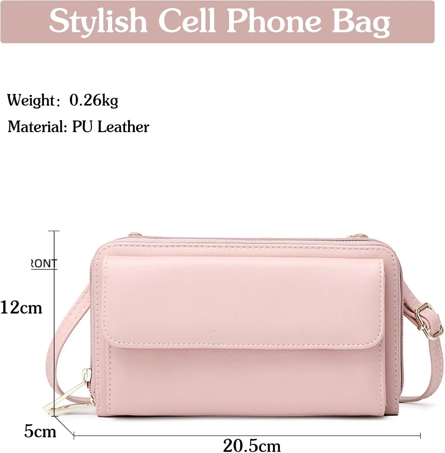PORRASSO Touch Screen Crossbody Phone Bag Fashion Wallet Women's Shoulder Bag Clutch RFID Blocking Purse PU Wallet for Party Wedding Travelling Pink