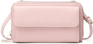 PORRASSO Touch Screen Crossbody Phone Bag Fashion Wallet Women's Shoulder Bag Clutch RFID Blocking Purse PU Wallet for Party Wedding Travelling Pink