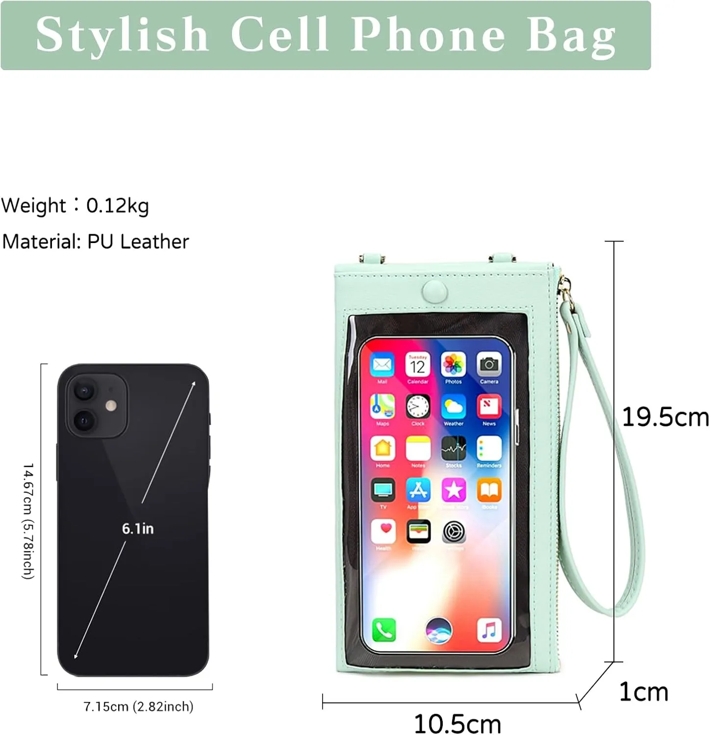 PORRASSO Touch Screen Crossbody Phone Bag Fashion Wallet Women's Shoulder Bag Clutch Wristlet Bag PU Purse for Party Wedding Travelling Green