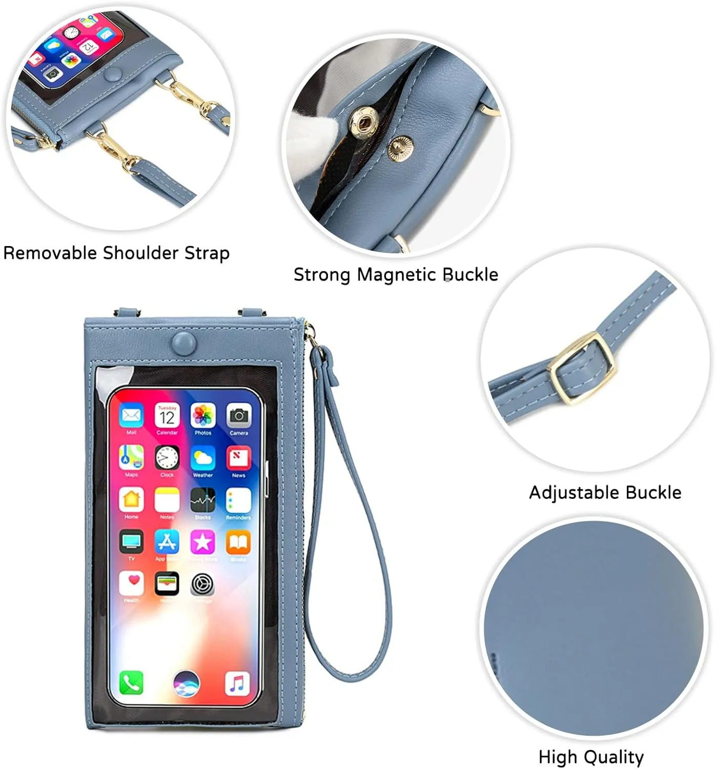PORRASSO Touch Screen Crossbody Phone Bag Fashion Wallet Women's Shoulder Bag Clutch Wristlet Bag PU Purse for Party Wedding Travelling Green