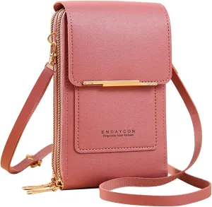 PORRASSO Touch Screen Crossbody Phone Bag Women Shoulder Bag PU Phone Purse Bag Fashion Satchel Wallet for Dating Shopping Traveling Dark pink