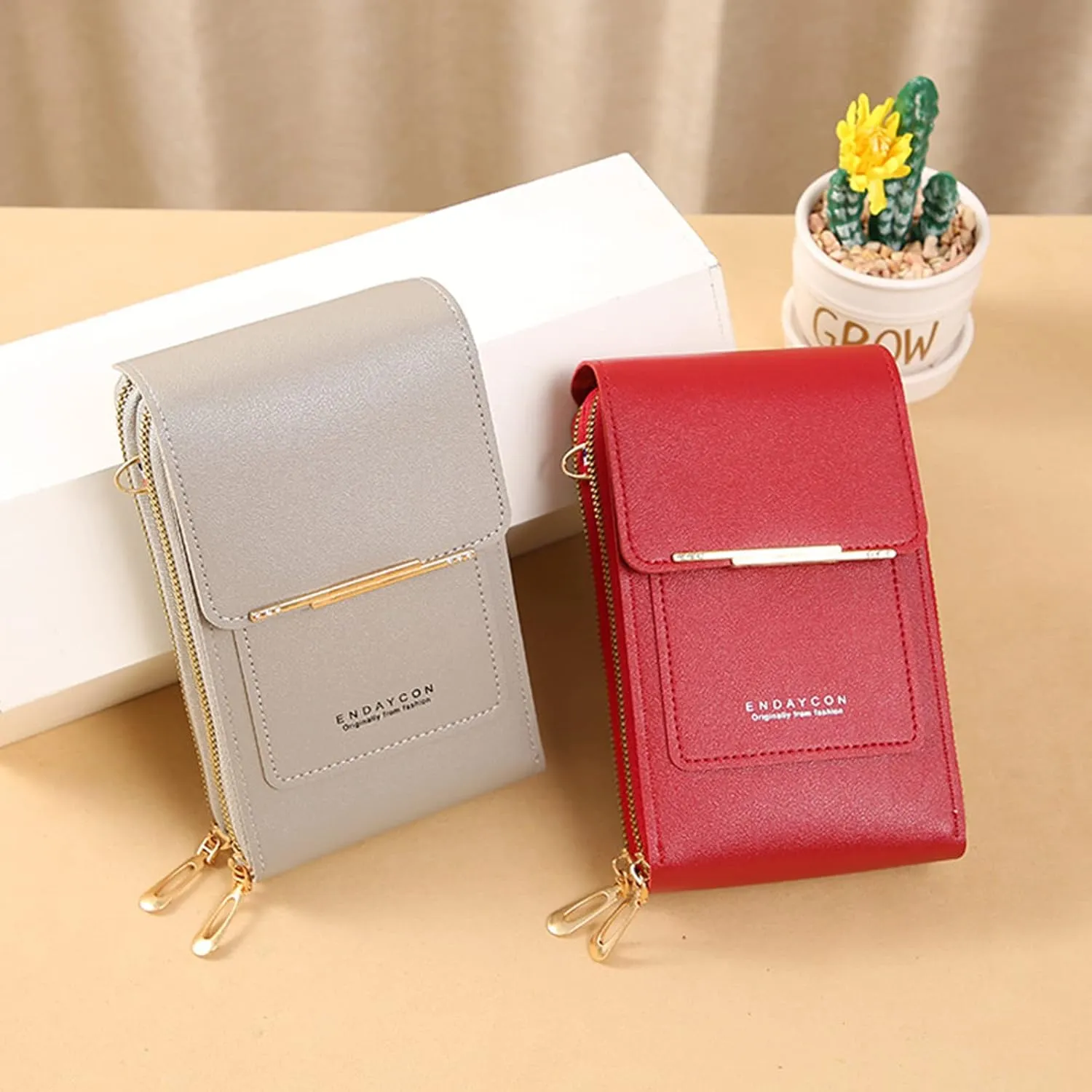 PORRASSO Touch Screen Crossbody Phone Bag Women Shoulder Bag PU Phone Purse Bag Fashion Satchel Wallet for Dating Shopping Traveling Grey