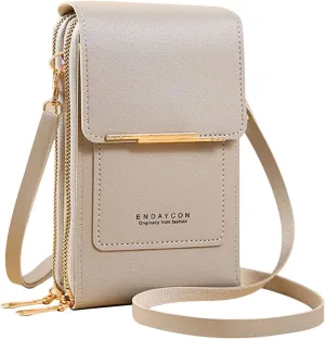 PORRASSO Touch Screen Crossbody Phone Bag Women Shoulder Bag PU Phone Purse Bag Fashion Satchel Wallet for Dating Shopping Traveling Grey