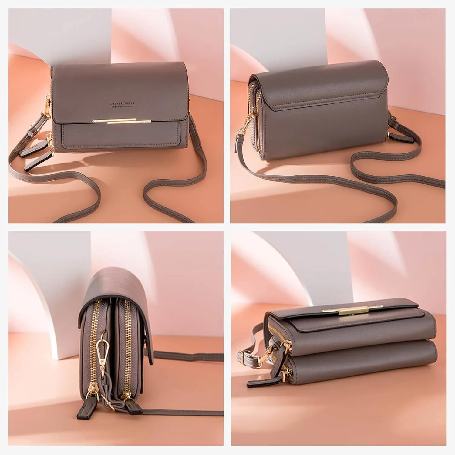 PORRASSO Women's Wallet Crossbody Phone Bag Shoulder Bag Clutch Purse Bag PU Wallet for Party Wedding Travelling Black
