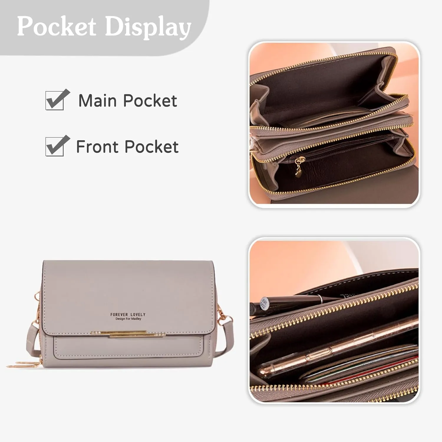 PORRASSO Women's Wallet Crossbody Phone Bag Shoulder Bag Clutch Purse Bag PU Wallet for Party Wedding Travelling Black