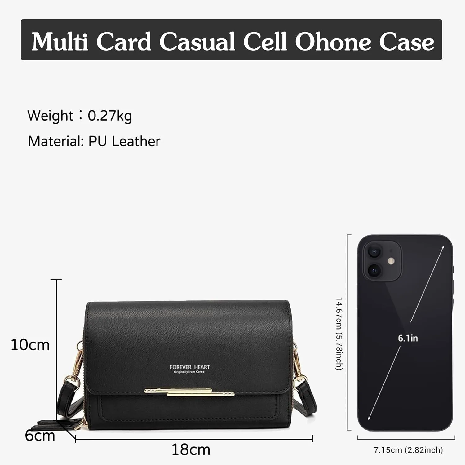 PORRASSO Women's Wallet Crossbody Phone Bag Shoulder Bag Clutch Purse Bag PU Wallet for Party Wedding Travelling Black