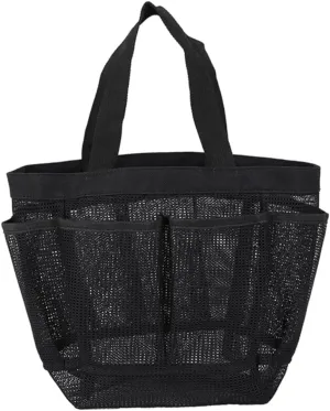 Portable Mesh Beach Bag Capacity Toiletry Pouch for Family Trips for Swimming and Travel Black Color Durable and Convenient Design for Beach Adventures