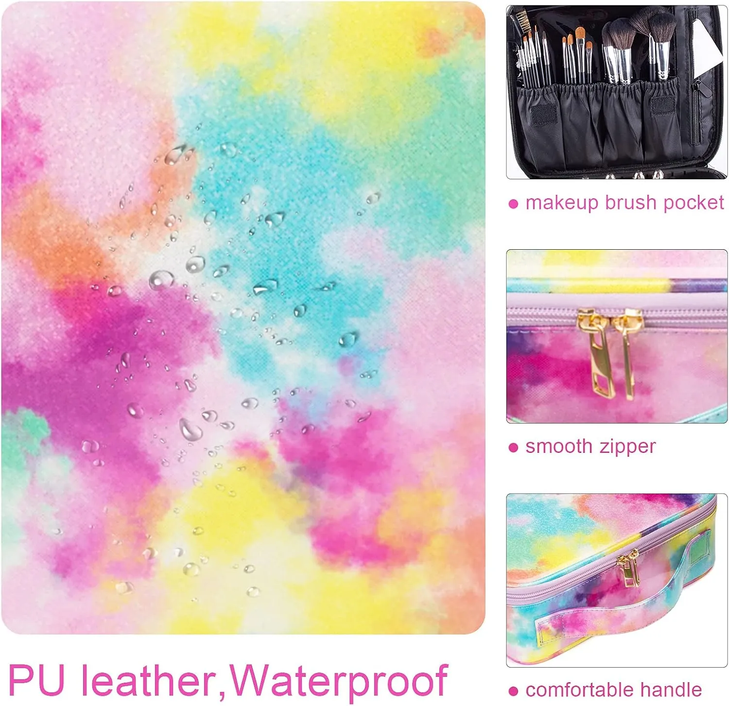 Professional Makeup Bag Travel Make Up Cosmetic Bags Organizer and Storage for Women Waterproof Large Train Case Pink Portable Beauty Box for Travelling