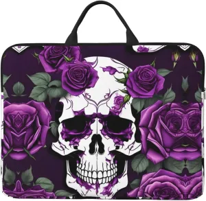 Purple Rose skeleton 14in Laptop Case Sleeve Bag  Versatile Shoulder Messenger Briefcase, Designed for Business Travel
