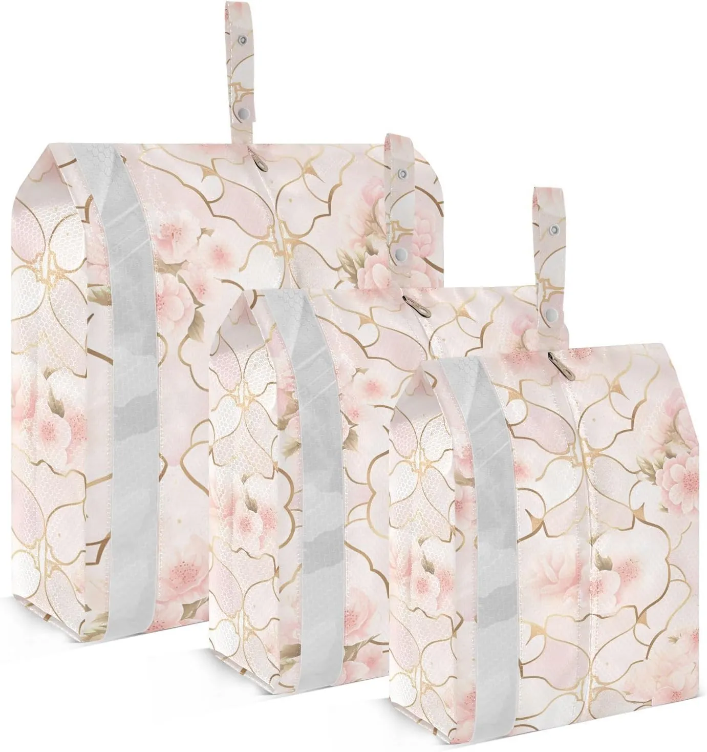 Quatrefoil Pattern Peach Gold 3 Set Packing Travel Bags Collapsible Garment Bag Closet Storage Bags For Luggage Clothing Storage