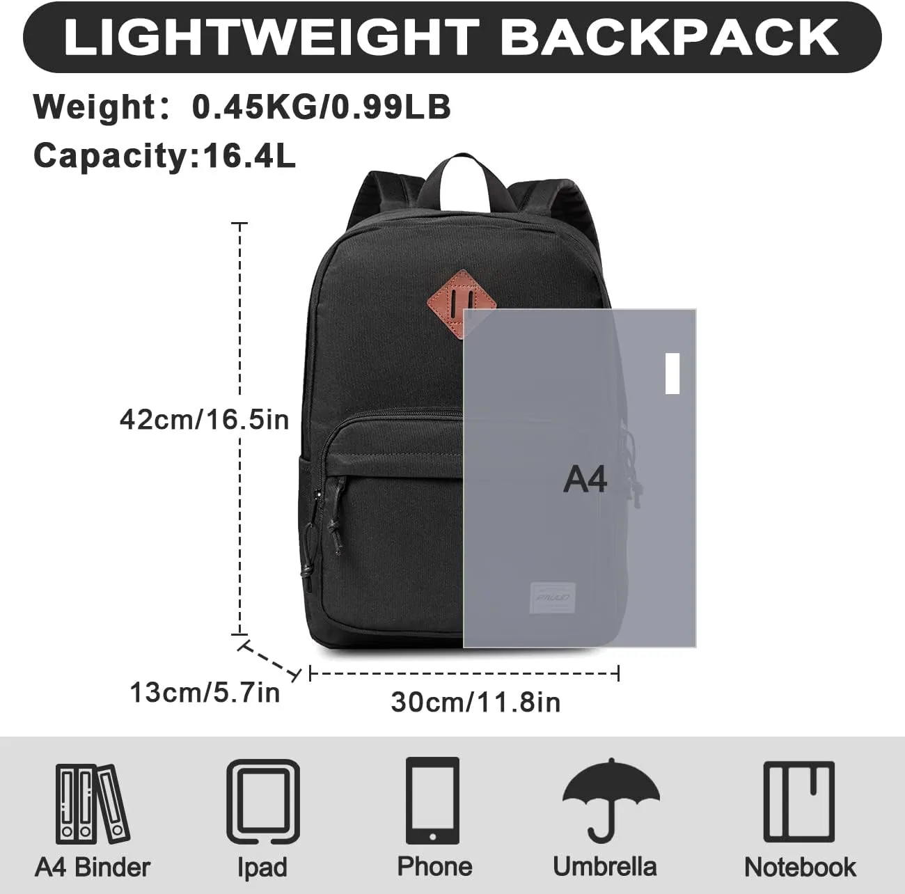 RAVUO School Backpack, Lightweight Classic Bookbag Casual Daypack for Men Women