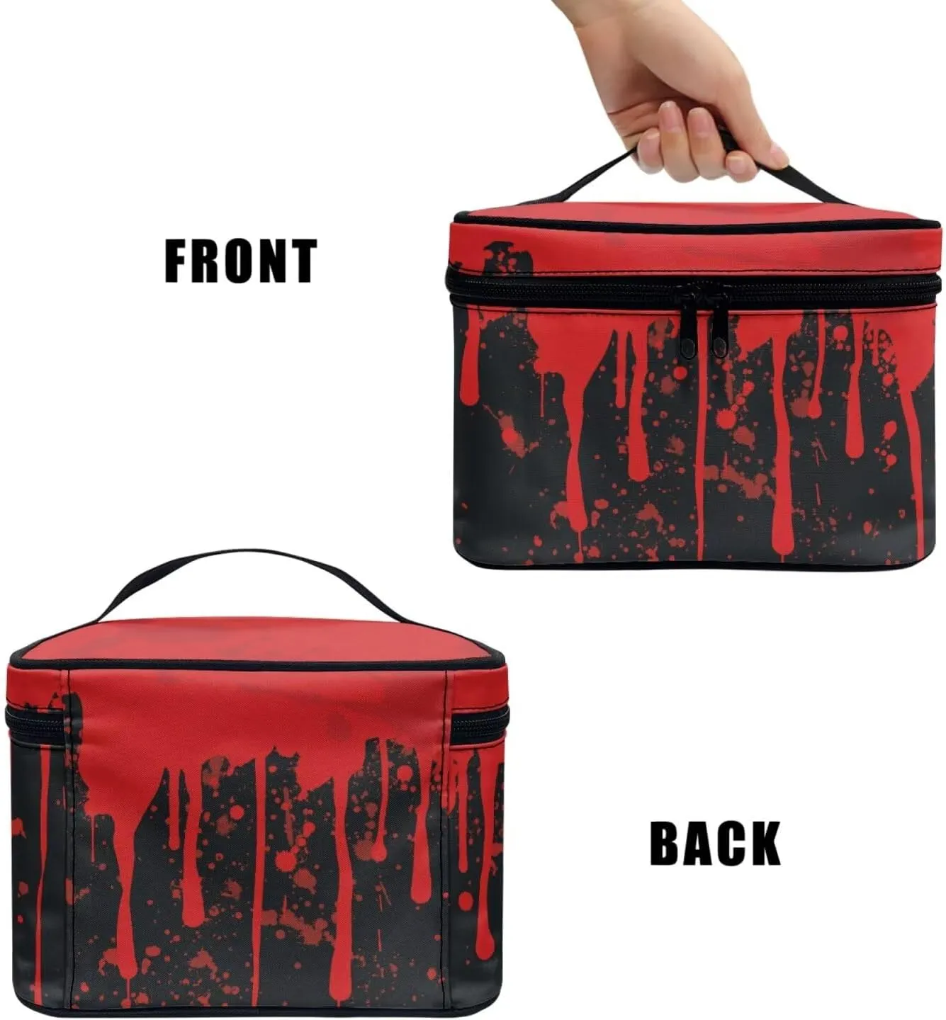Red Bloody Splatter Toiletry Bag Travel Make Up Bag for Women Cosmetic Bag, Halloween Blood Splash Roomy Cosmetic Pouch for Purse Zipper Makeup Bags Large