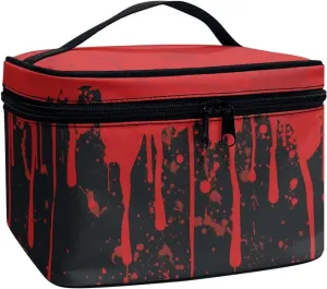 Red Bloody Splatter Toiletry Bag Travel Make Up Bag for Women Cosmetic Bag, Halloween Blood Splash Roomy Cosmetic Pouch for Purse Zipper Makeup Bags Large