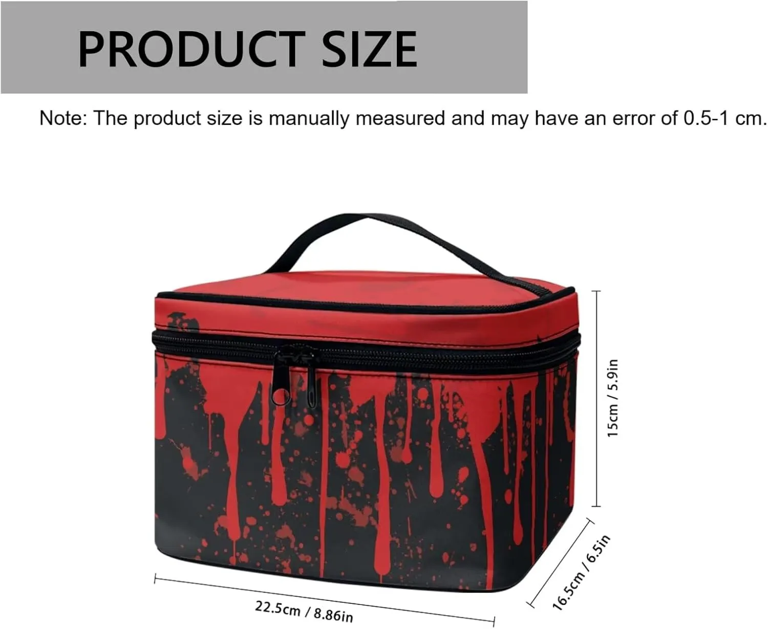 Red Bloody Splatter Toiletry Bag Travel Make Up Bag for Women Cosmetic Bag, Halloween Blood Splash Roomy Cosmetic Pouch for Purse Zipper Makeup Bags Large