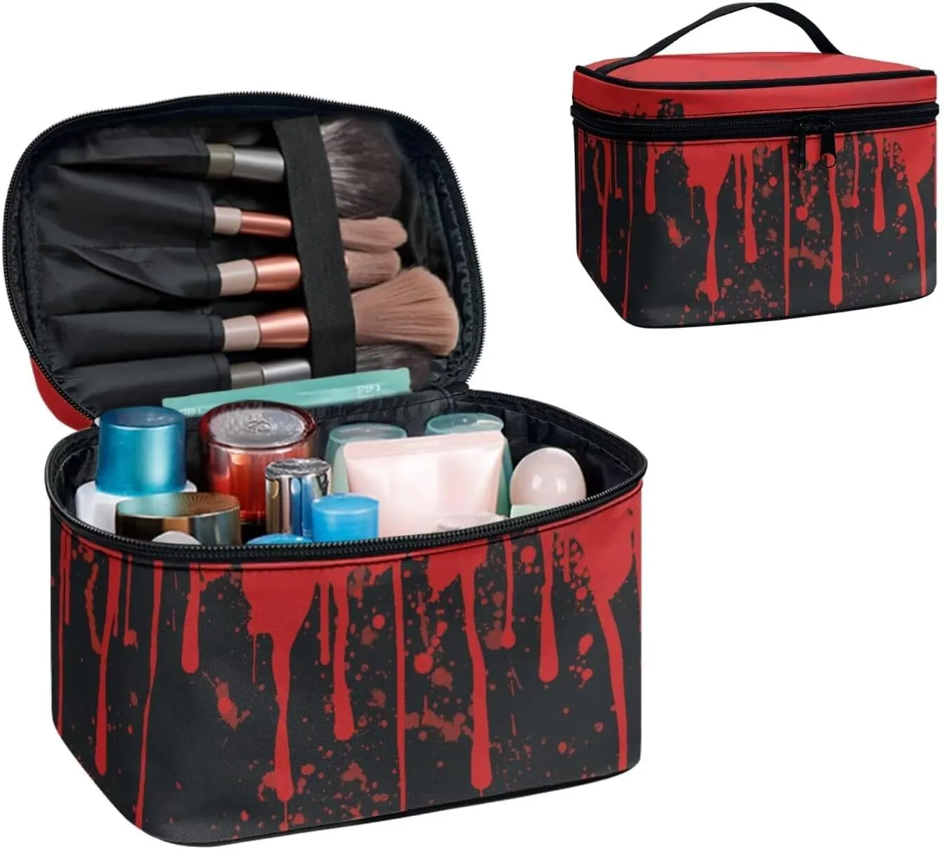 Red Bloody Splatter Toiletry Bag Travel Make Up Bag for Women Cosmetic Bag, Halloween Blood Splash Roomy Cosmetic Pouch for Purse Zipper Makeup Bags Large