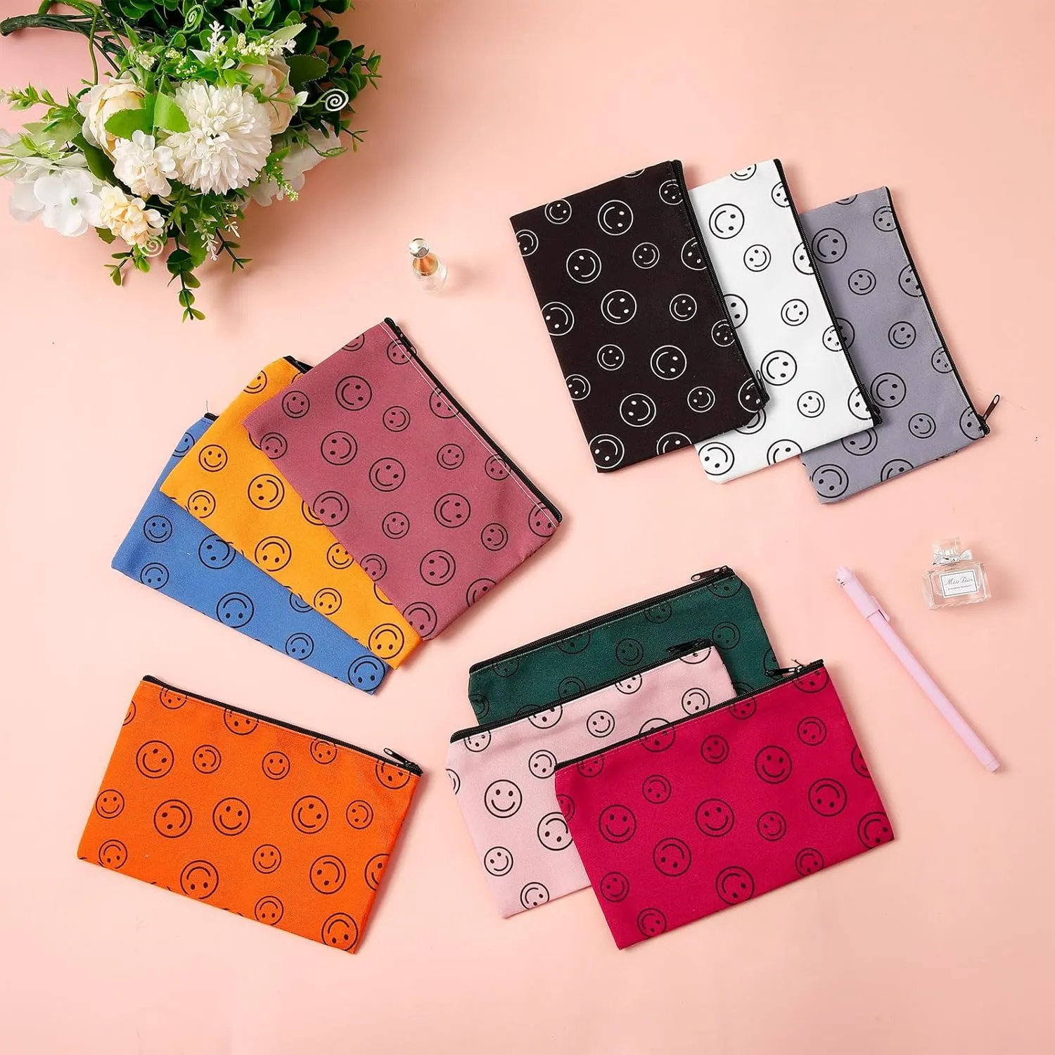 Reginary 20 Pieces Cosmetic Bag for Women, Roomy Makeup Bags with Zipper Toiletry Bag Pouch Travel Packing Accessory Organizer Gifts, 7 x 4.3 Inches (Smile Face)