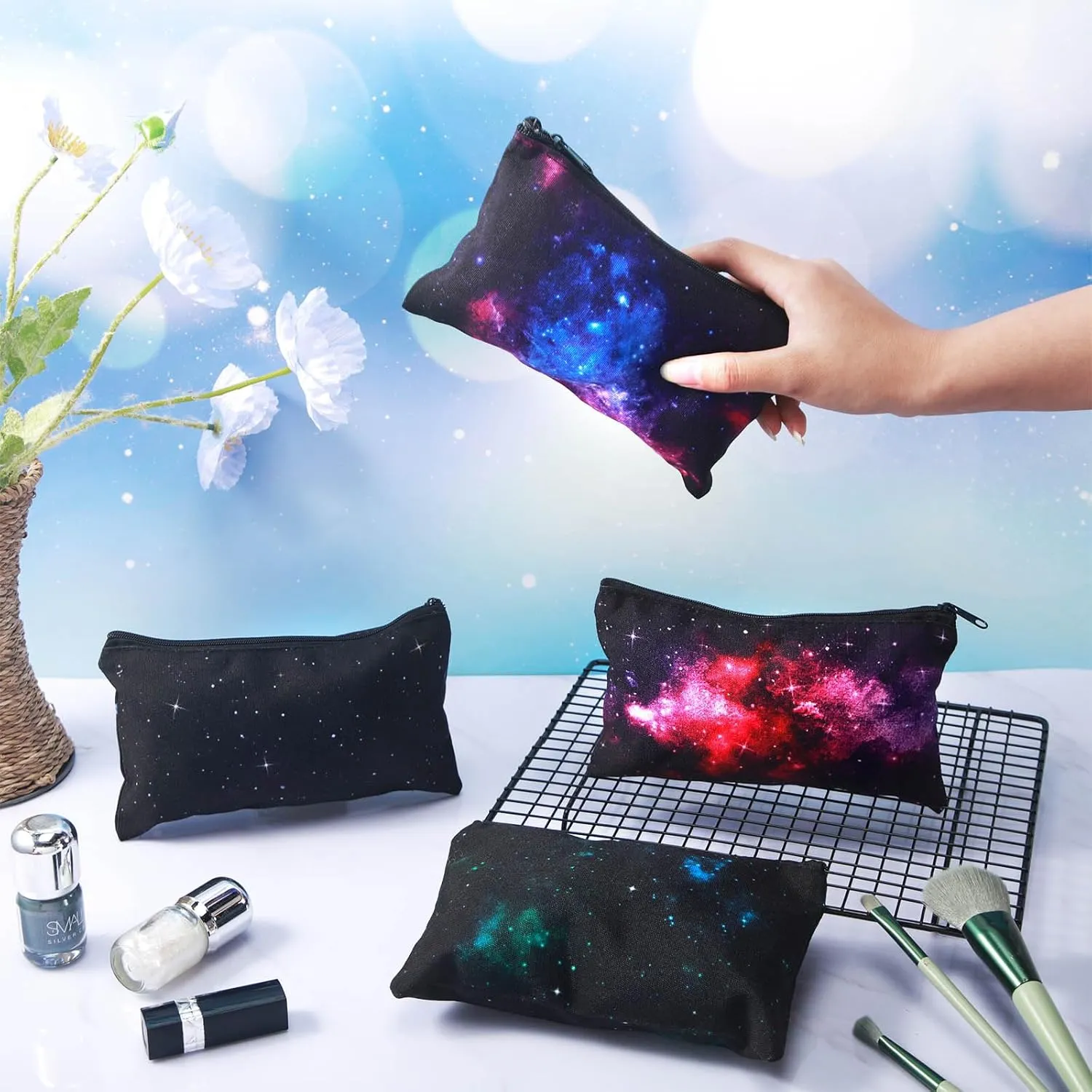 Reginary 20 Pieces Cosmetic Bag for Women, Roomy Makeup Bags with Zipper Toiletry Bag Pouch Travel Packing Accessory Organizer Gifts, 7 x 4.3 Inches (Starry Sky)