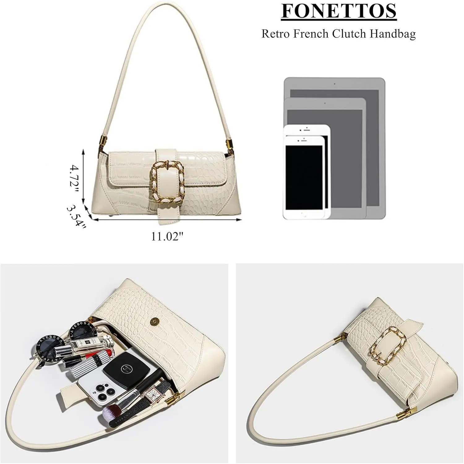 Retro French Clutch Handbag, Small Shoulder Bag for Women 90s Classic Purse Bag