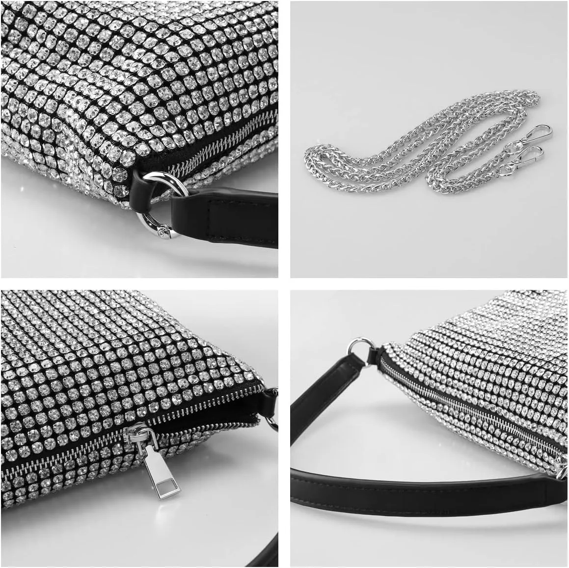 Rhinestone Purse Silver Evening Bag Sparkly Purse Silver Bags for Women