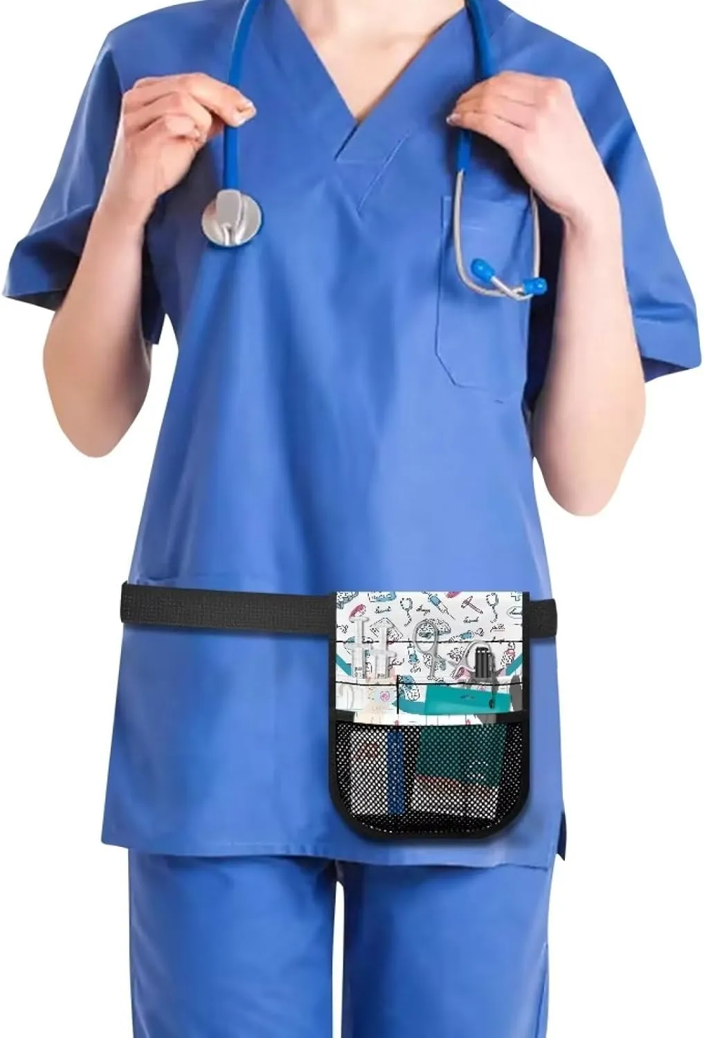 Rnyleeg Fanny Pack with Tape Holder for Nurse,Nursing Waist Pack Adjustable Belt Tool Nurse Fanny Bag for Work Kit Practical Waist Bag,Cat Doctor Print