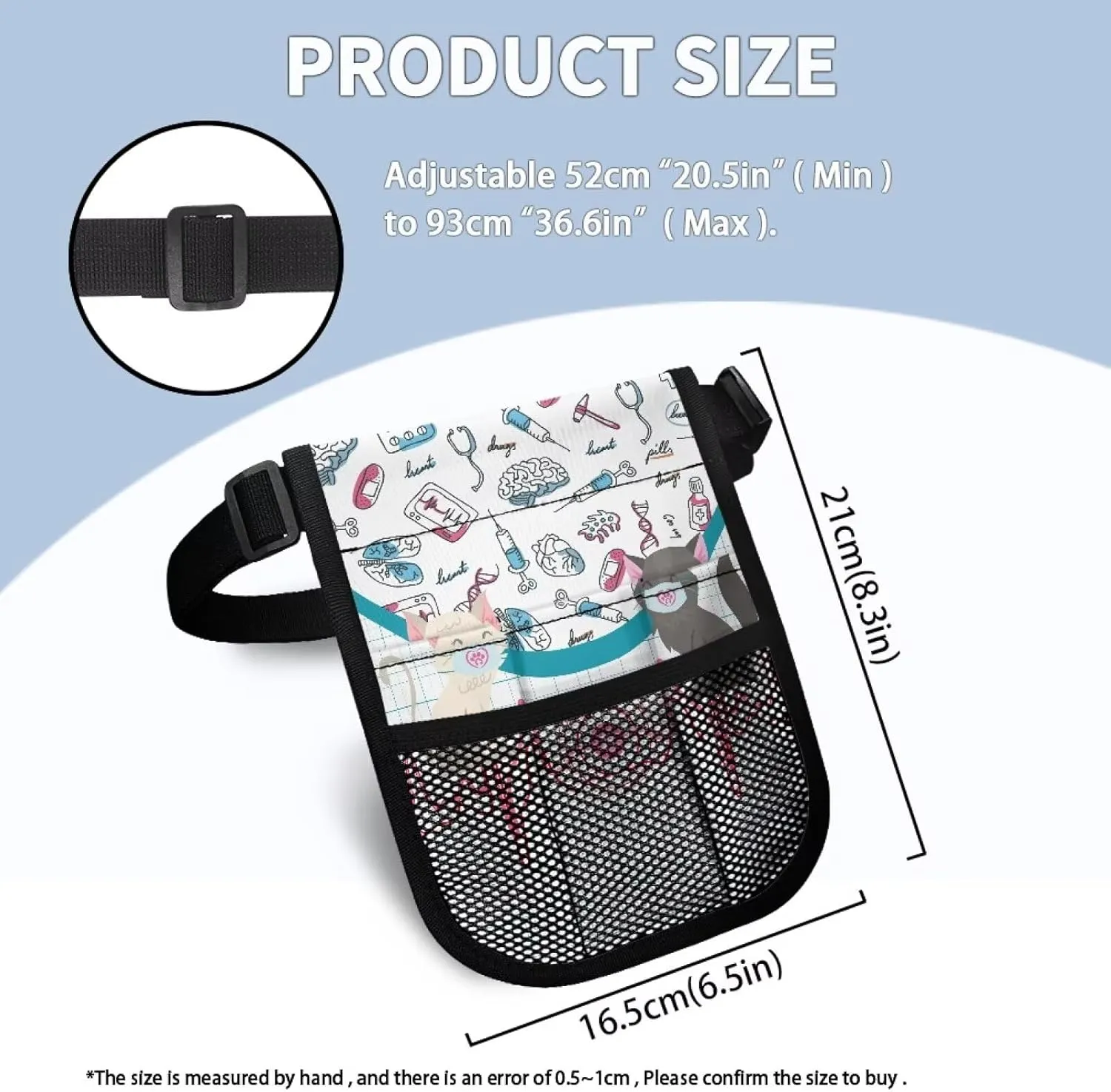 Rnyleeg Fanny Pack with Tape Holder for Nurse,Nursing Waist Pack Adjustable Belt Tool Nurse Fanny Bag for Work Kit Practical Waist Bag,Cat Doctor Print