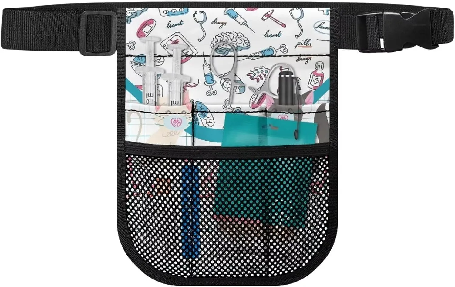 Rnyleeg Fanny Pack with Tape Holder for Nurse,Nursing Waist Pack Adjustable Belt Tool Nurse Fanny Bag for Work Kit Practical Waist Bag,Cat Doctor Print