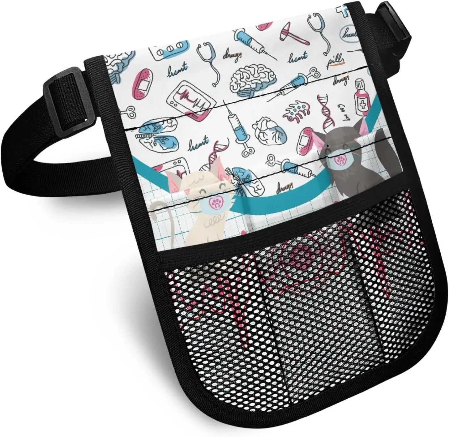 Rnyleeg Fanny Pack with Tape Holder for Nurse,Nursing Waist Pack Adjustable Belt Tool Nurse Fanny Bag for Work Kit Practical Waist Bag,Cat Doctor Print
