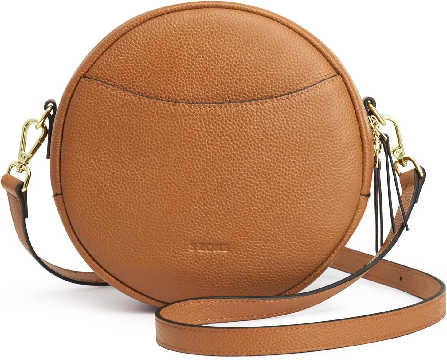 S-ZONE Leather Crossbody Bags for Women Vintage Circle Shoulder Purse Trendy Round Handbag with Adjustable Strap