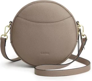 S-ZONE Leather Crossbody Bags for Women Vintage Circle Shoulder Purse Trendy Round Handbag with Adjustable Strap