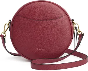 S-ZONE Leather Crossbody Bags for Women Vintage Circle Shoulder Purse Trendy Round Handbag with Adjustable Strap